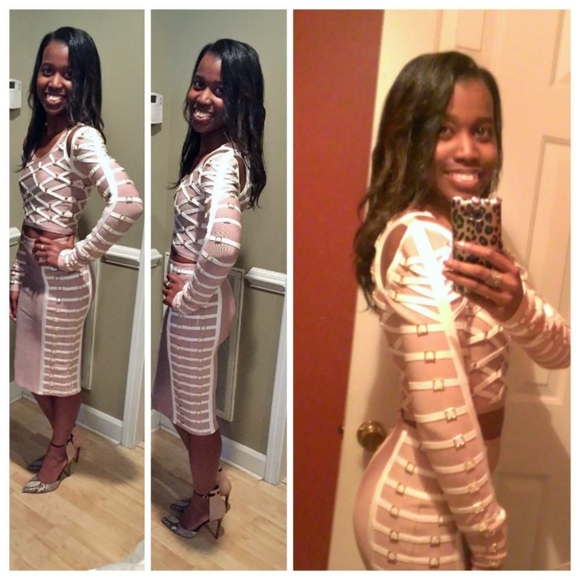 House of CB Varla Nude & White Embellished Bandage - Picture 2 of 2